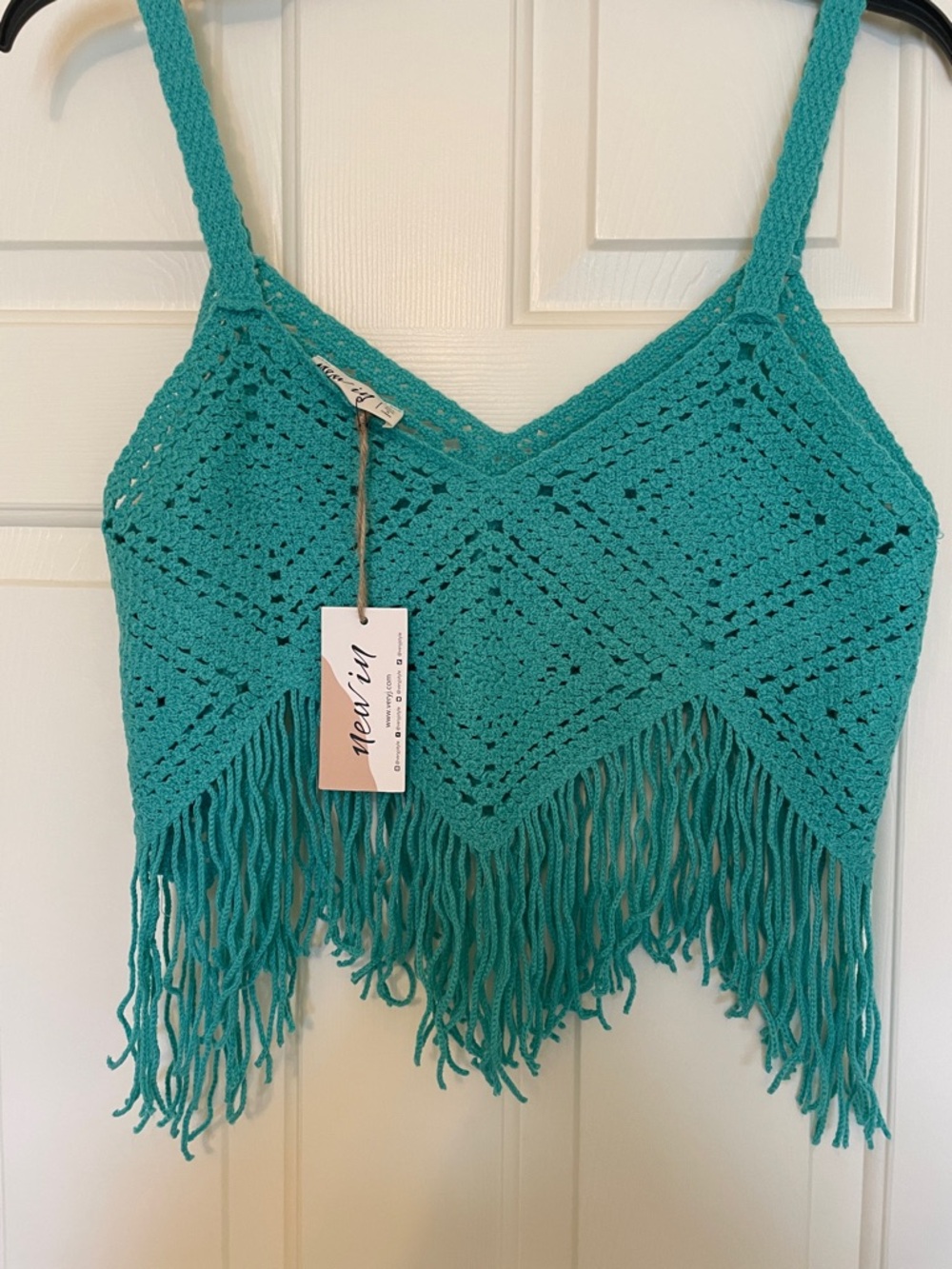 Crochet Fringe Crop Top - Teal
